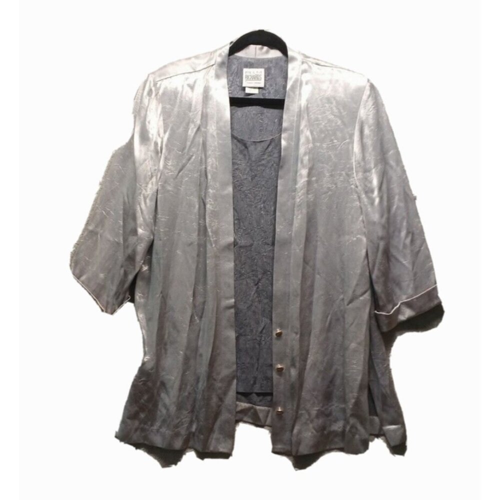 Vintage KAREN KWONG Blazer Size 14 Office Built-in Top Liquid Silver Padded